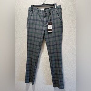 Suslo Couture Men’s Pants Size 32x32 Blue & Green Plaid Slim Fit Dress Trousers